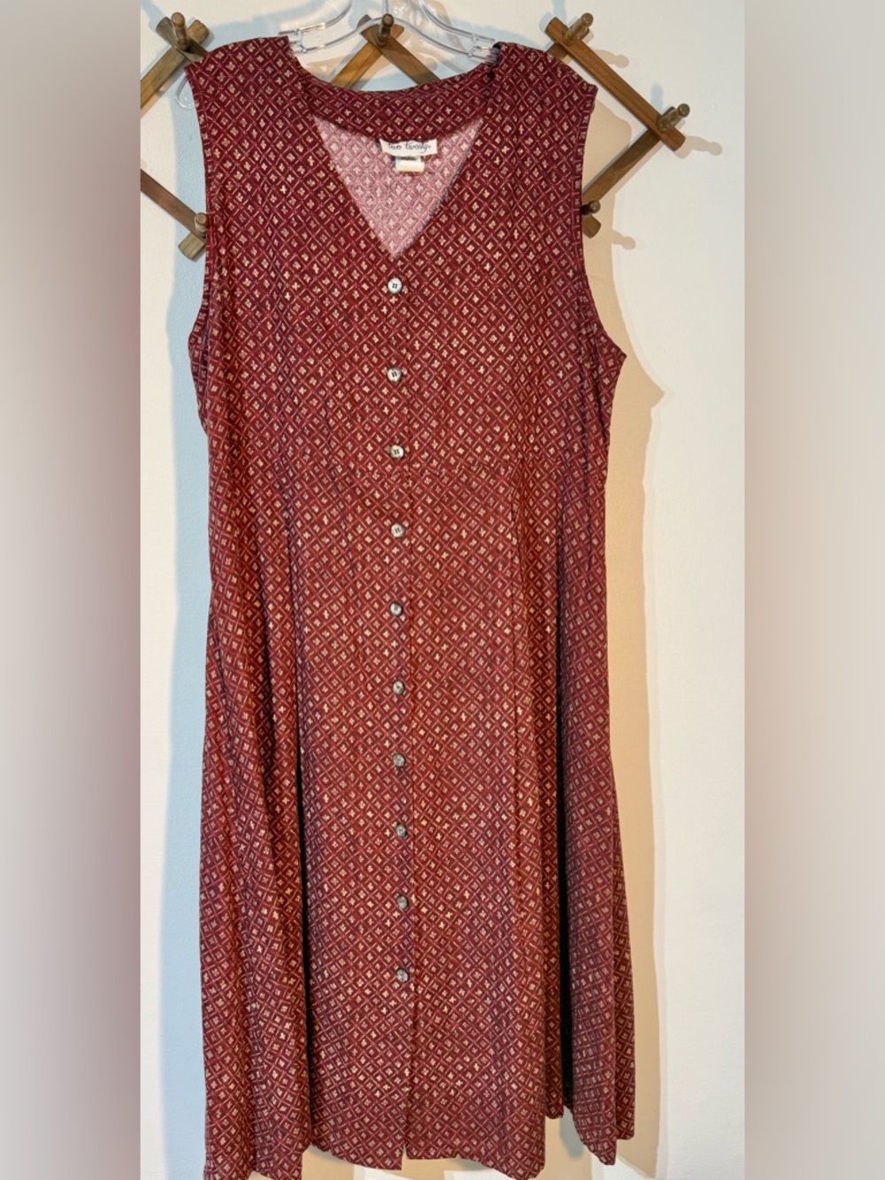 Vintage Two Twenty Sleeveless Red Patterned Button-Front Midi Dress size XL